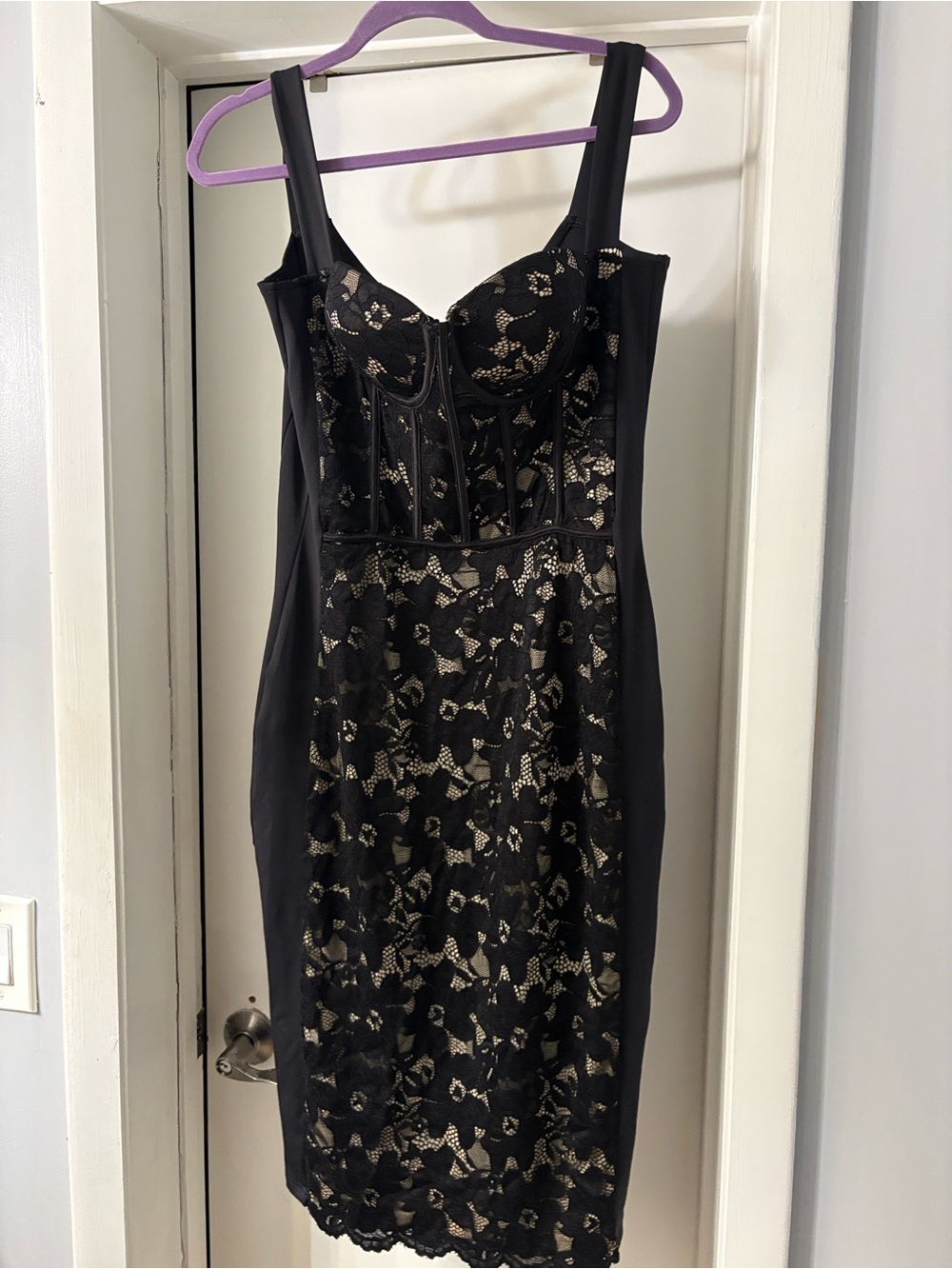 Fashion Nova Black Lace Midi Dress with Gold Underlay
